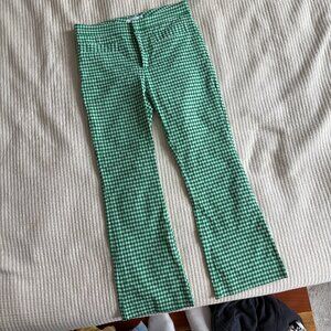 Mango cropped boot / kick flare green checkered size 8 pants